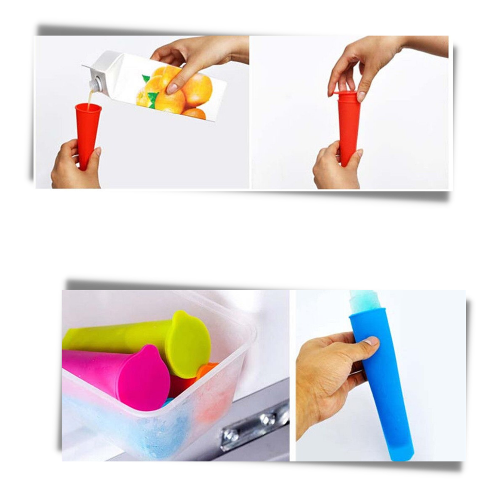 Pack de 5 moldes de silicone Ecoberi para fazer picolés e sorvetes em casa, fácil de usar e durável.