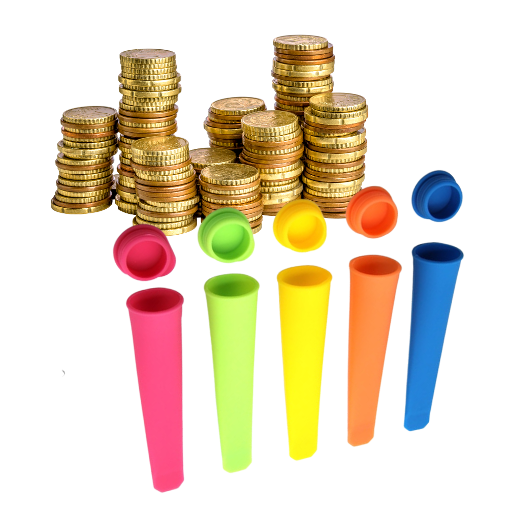 Pack de 5 moldes de silicone Ecoberi para fazer picolés e gelados artesanais em utensílios de pequeno eletrodoméstico.