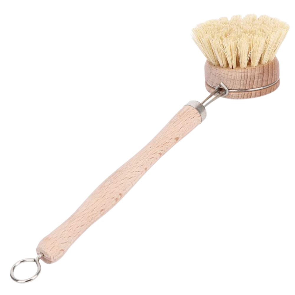 Escova de limpeza ecológica da Danjastic para utensílios de cozinha, com cerdas resistentes e design sustentável.