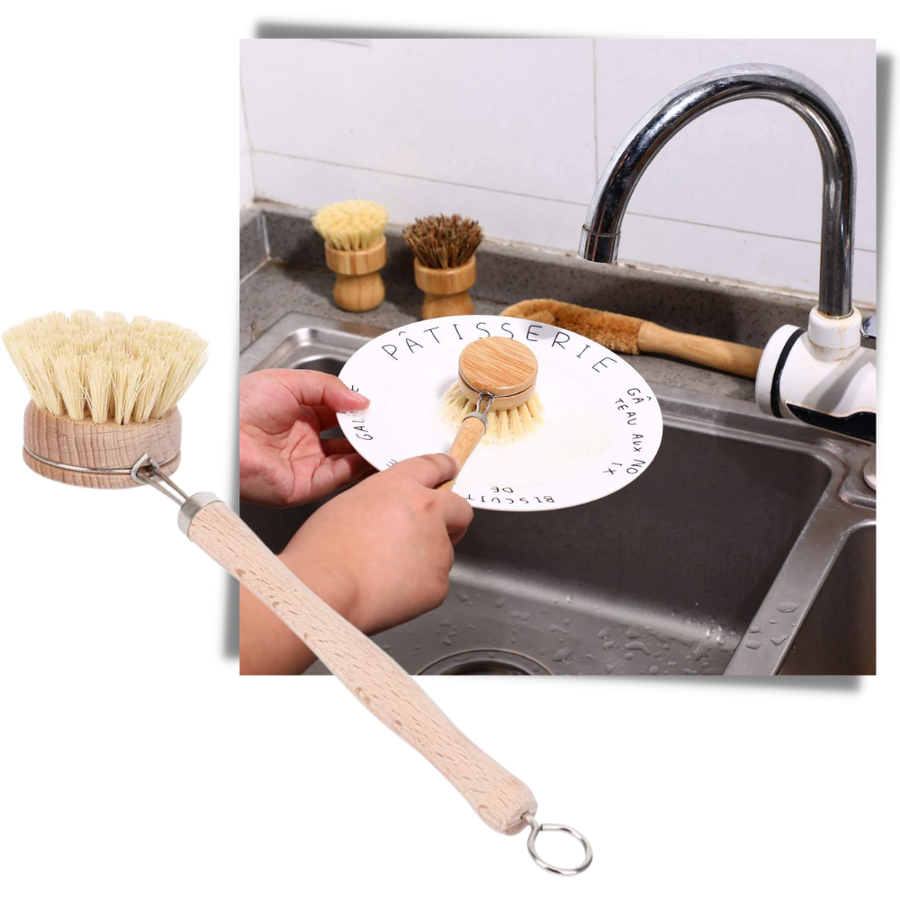 Escova de limpeza ecológica da Danjastic para utensílios e acessórios de cozinha, com cerdas resistentes e biodegradáveis.