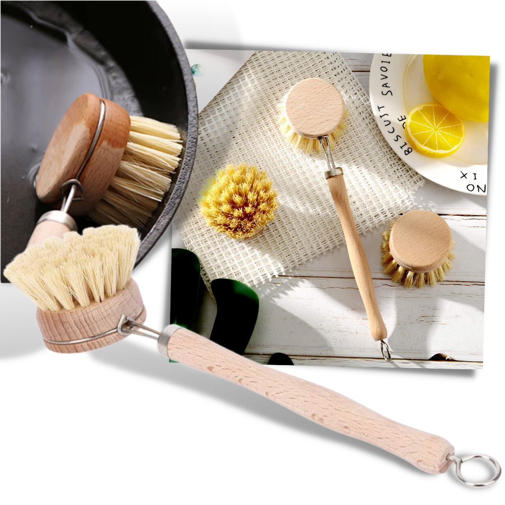 Escova de limpeza ecológica da marca Danjastic, utensílio de cozinha para lavar louças e superfícies.