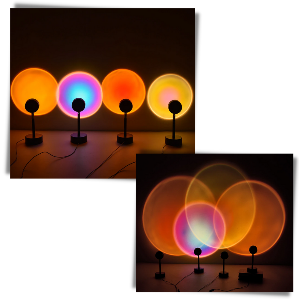 Lâmpada de escritório Toutek com projetor de luz colorida LED, design único e vibrante, ideal para iluminação ambiente.