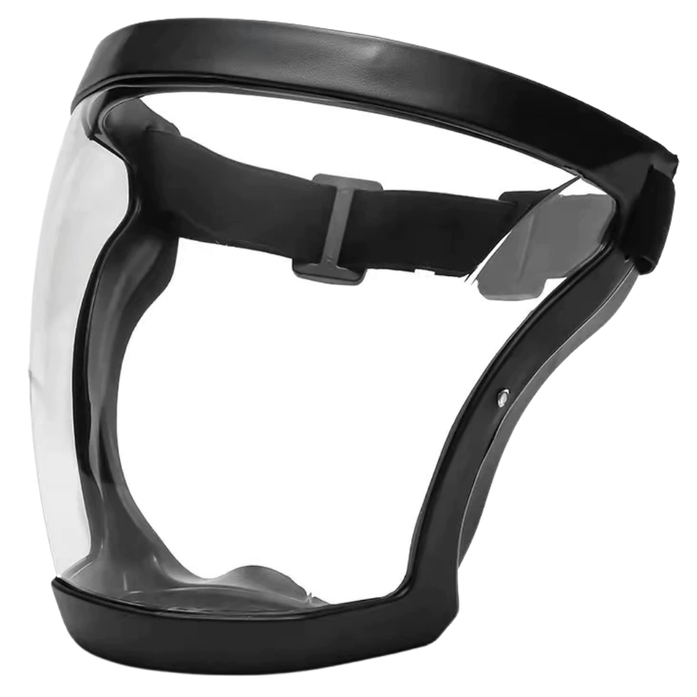 Máscara de proteção Beiyueji, máscara completa transparente para proteção facial, com design ajustado e material leve.