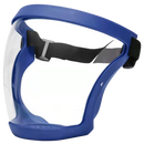 Máscara de proteção transparente Beiyueji, máscara completa, cobertura facial, com design azul, proteção eficaz contra partículas.