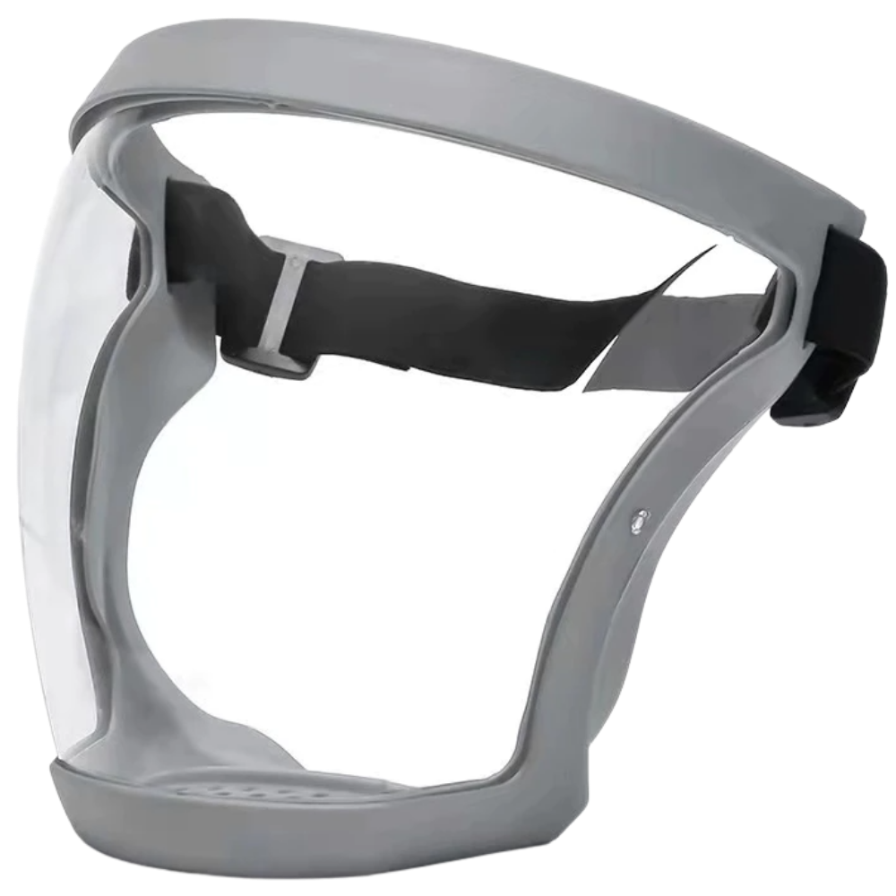 Máscara de proteção Beiyueji, máscara de proteção transparente e completa, com design cinza para segurança e conforto.