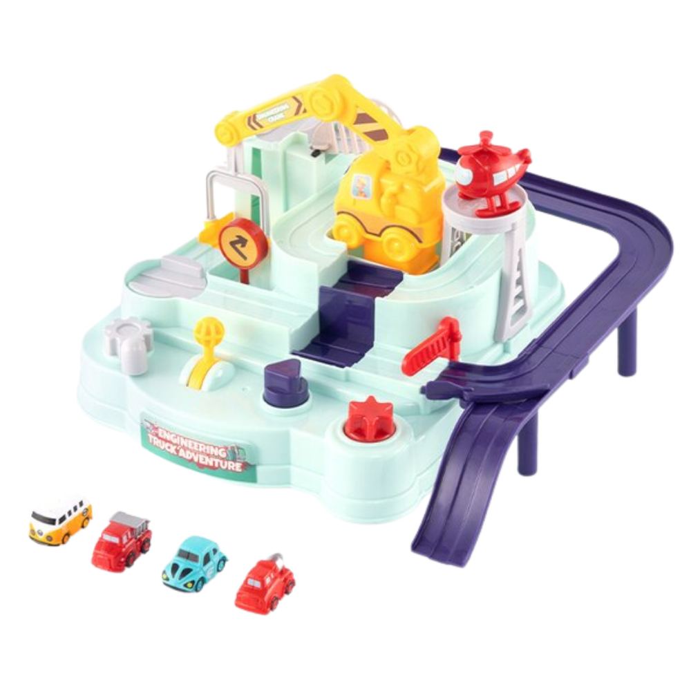 Acessório de brinquedo para veículos de jogo, carrinho mecânico infantil da marca Apmemiss, com trilho ferroviário de plástico.