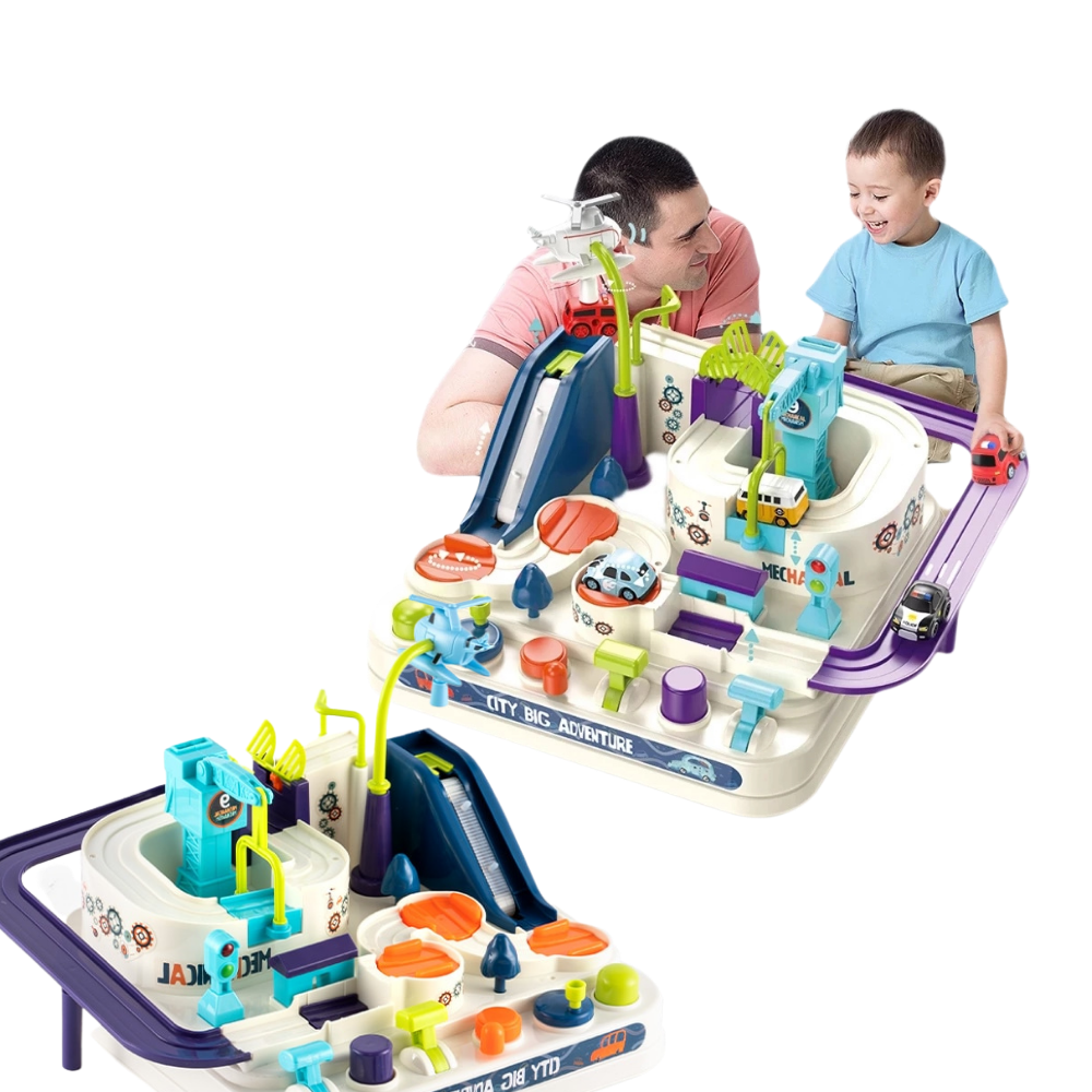 Brinquedo de carro mecânico para crianças, acessório de veículos de jogo da marca Apmemiss, com trilho de corrida colorido.
