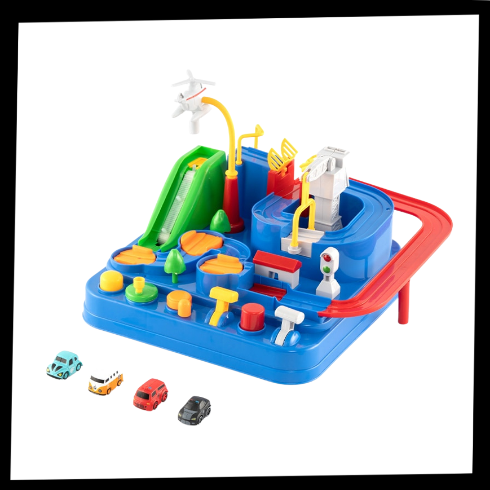 Carrinho de brinquedo mecânico para crianças, acessório para veículos de jogo, marca Apmemiss, com trilhos e detalhes coloridos