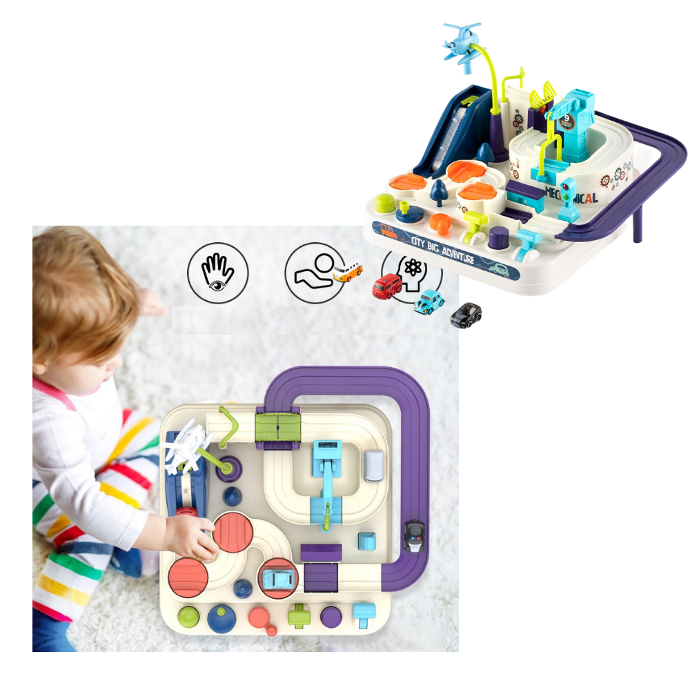 Carrinho de brinquedo mecânico para crianças, acessório para veículos de brinquedo da marca Apmemiss com trilho seguro.
