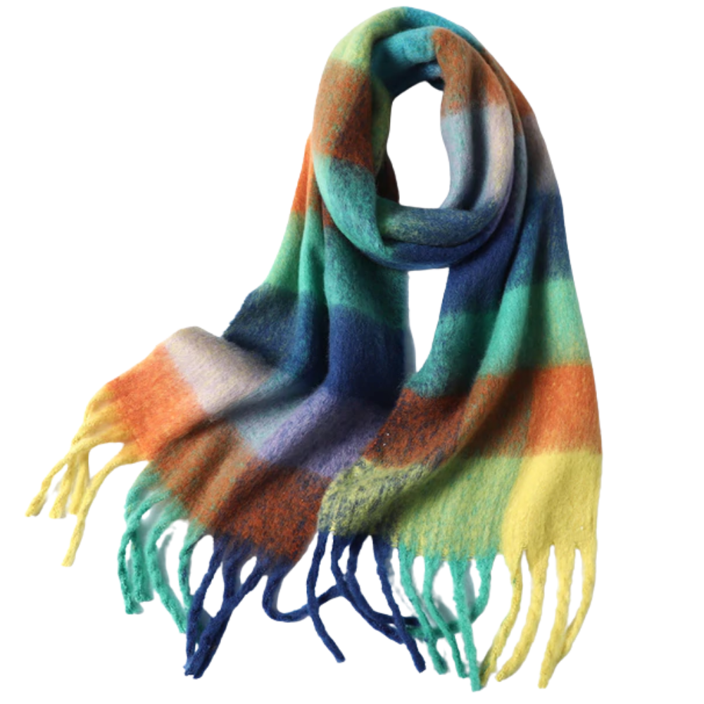 Cachecol feminino de inverno com padrão xadrez da marca Oem, feito de tecido quente e confortável para dias frios.