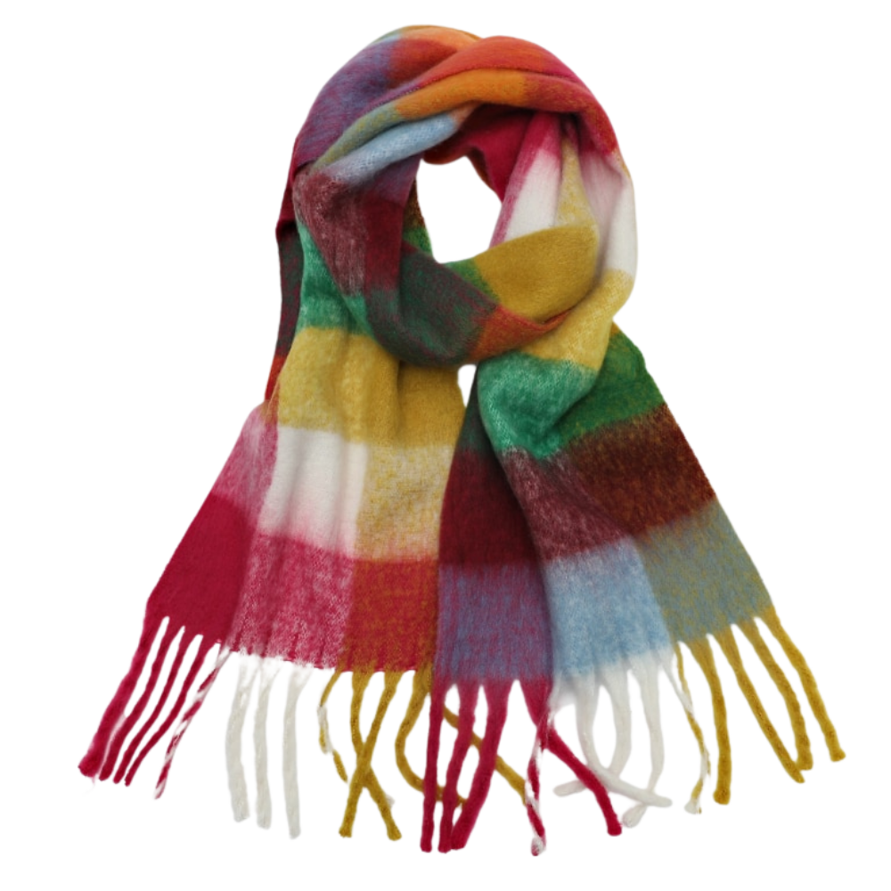 Cachecol de inverno feminino Oem xadrez, tecido macio e quente, ideal para o frio, com padrão clássico de cores vibrantes.
