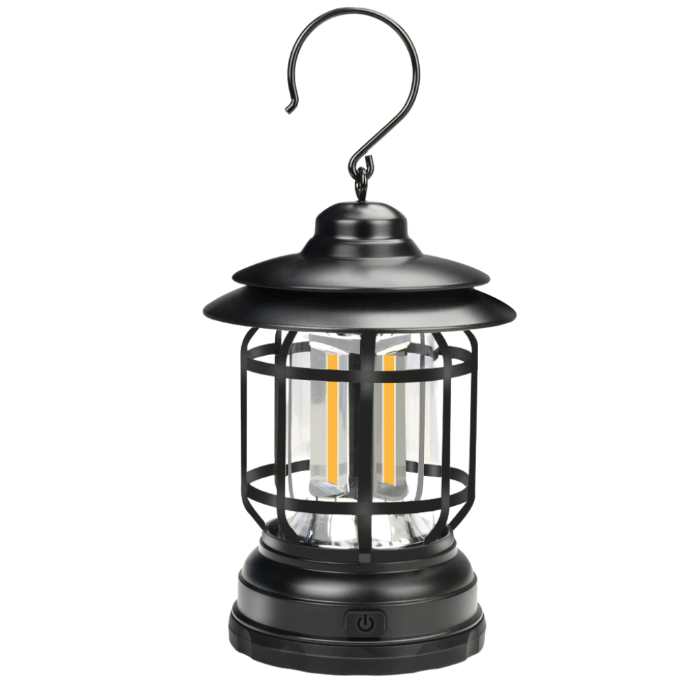 Lanterna de camping retrô à LED preta da Versear, ideal para atividades de camping e caminhada ao ar livre.