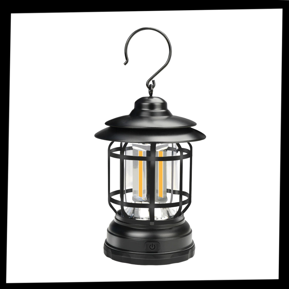 Lanterna de camping retrô com LED da Versear, ideal para atividades de camping e trilha, com design vintage e portátil.