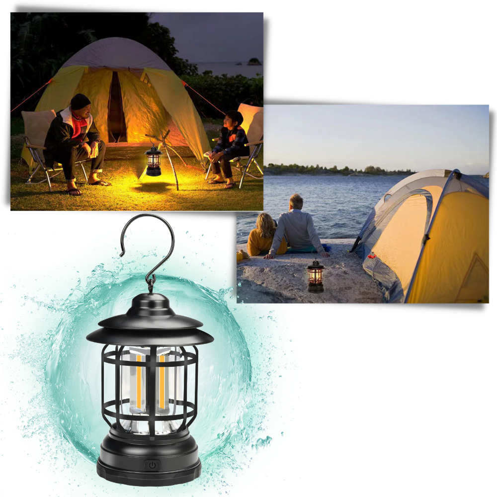 Lanterna de camping retro à LED à prova d água da marca Versear, ideal para atividades de camping e aventura ao ar livre.