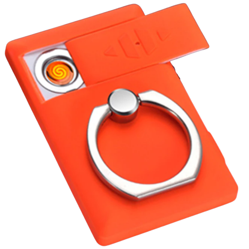Anel de telefone com isqueiro Jettingbuy, design compacto em vermelho, combina acessório de telefonia e fogo portátil.