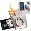 Anel de telefone com isqueiro Jettingbuy, acessório de telefonia com suporte para celular e isqueiro integrado, em uso.