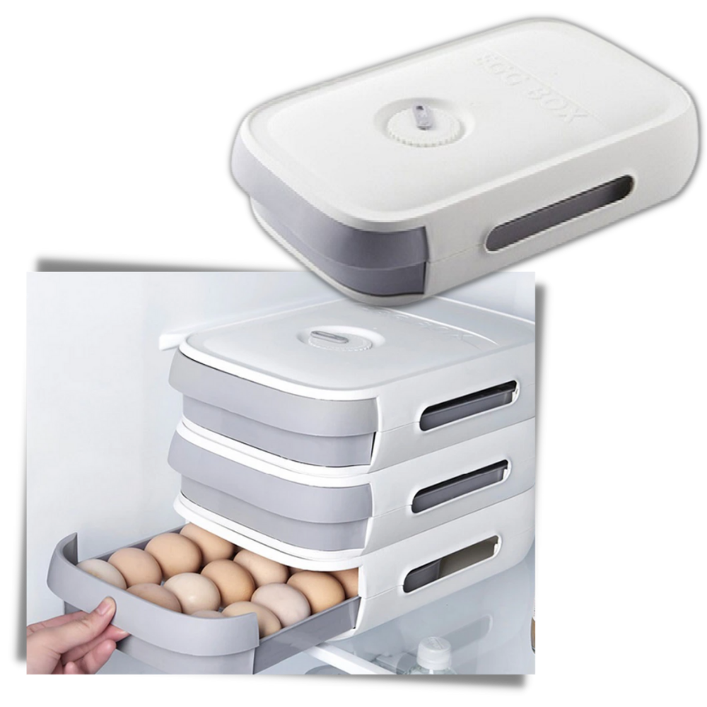Caixa de armazenamento de ovos com divisórias para geladeira, marca Luokeji, grande capacidade, ideal para organizar alimentos.