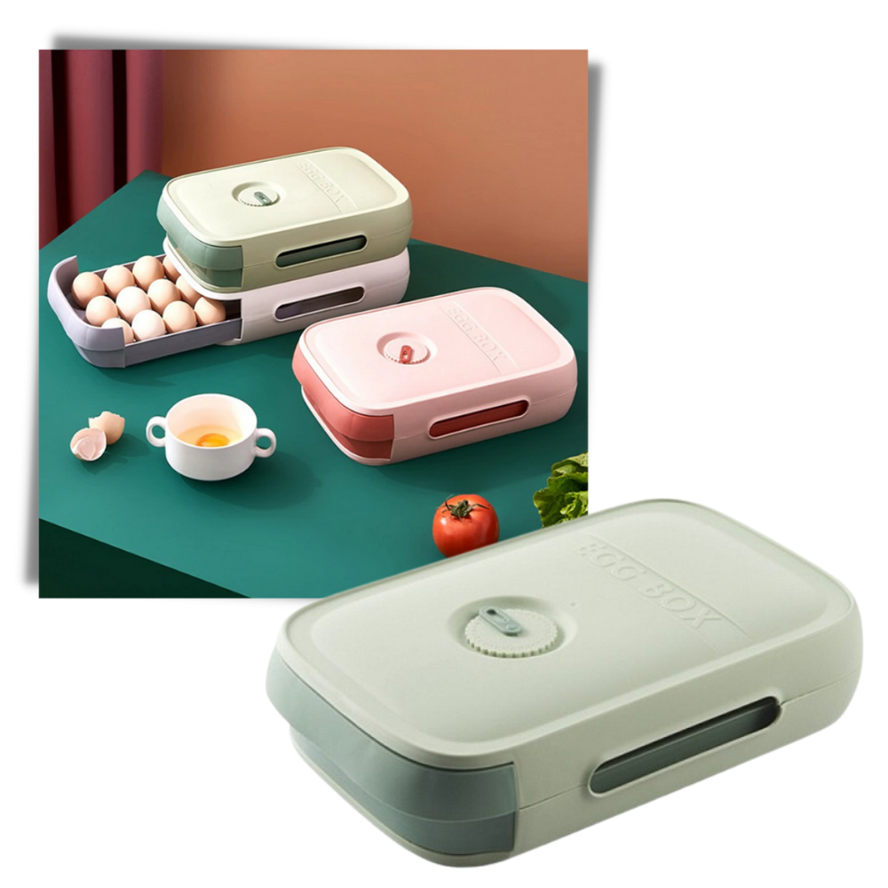 Caixa de armazenamento de ovos com gaveta da marca Luokeji, ideal para organizar ovos na cozinha com facilidade.