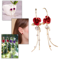 Brincos de argola com pingentes de rosas em estilo de gotejamento, marca Eastjing, detalhes delicados e elegantes.