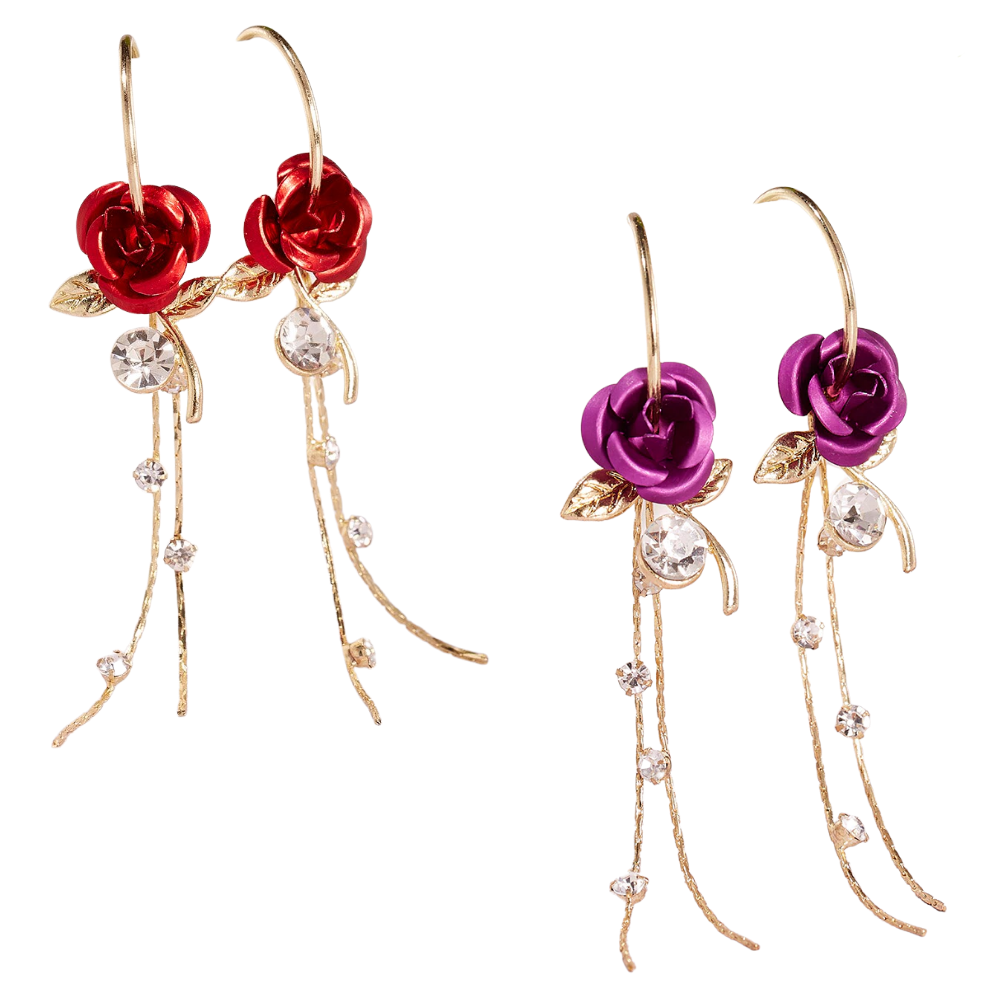 Brincos de ouro Eastjing com ganchos de rosas em forma de flores e detalhes de gotejamento, elegantes e femininos.