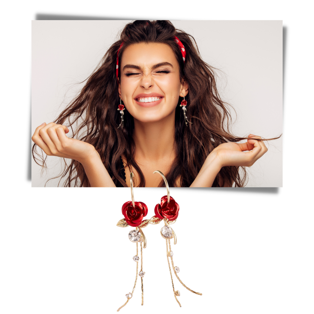 Brincos de argola da Eastjing com pingentes de rosas em forma de flores, estilo leve e delicado para orelhas femininas.