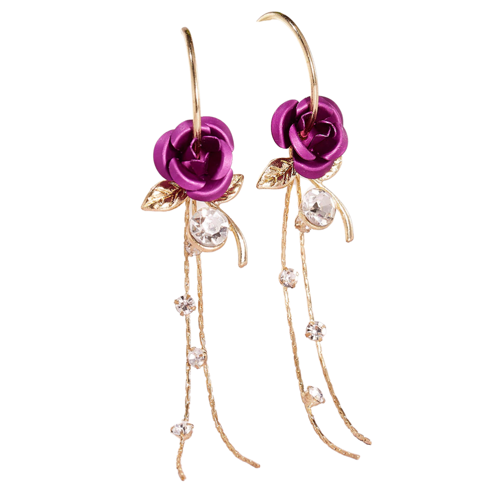 Brincos de argola com pendentes em forma de rosas roxas, brincos em estilo borboleta da marca Eastjing.