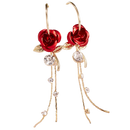 Brincos de argola dourados da Eastjing com borlas em forma de rosas vermelhas, detalhes elegantes e femininos.