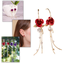 Brincos de argola com pingentes de rosas em estilo de gotejamento, marca Eastjing, detalhes delicados e elegantes.