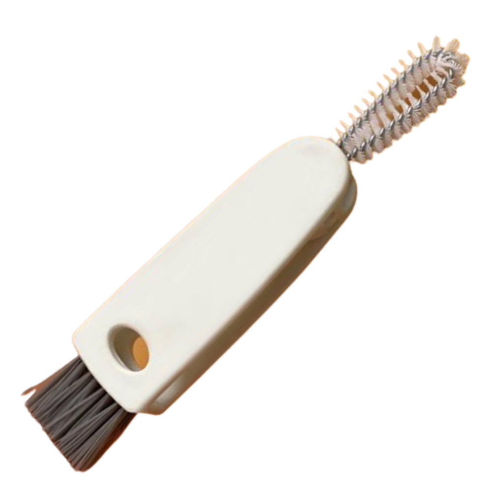 Escova de limpeza para garrafas Yugaoo branca com cerdas rotativas para limpeza eficiente de utensílios domésticos.