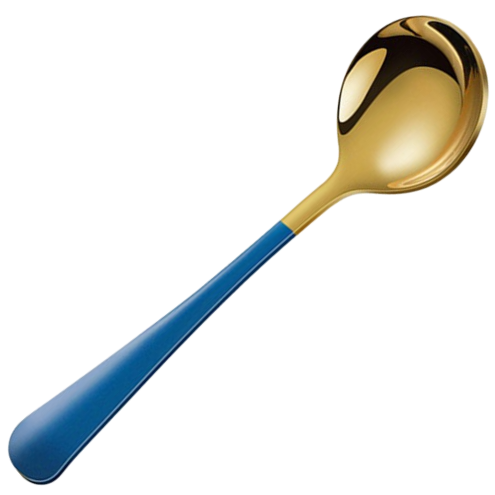 Conjunto de 2 colheres em aço inoxidável da Bluelans, utensílios de arte de mesa com acabamento em dourado azul.