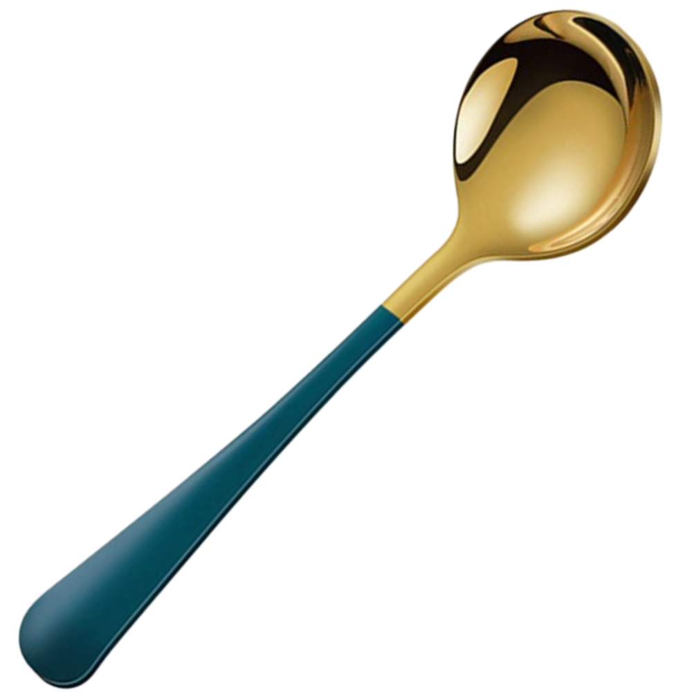 Conjunto de 2 colheres em aço inoxidável da Bluelans, utensílios de arte de mesa com acabamento verde dourado, para servir e comer.