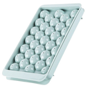 Conjunto de moldes de silicone para cubos de gelo redondos da Rikastua, com fundo azul, ideal para bebidas e drinks.