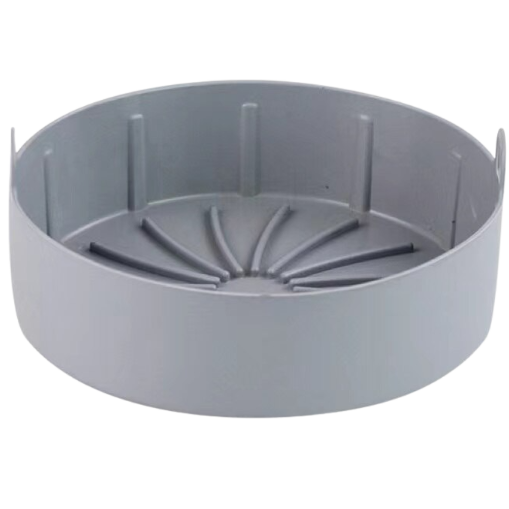 Assadeira de silicone reutilizável para air fryer, material de cozinha e pâtisserie, em cinza, resistente e flexível.