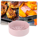 Poêle de silicone reutilizável para air fryer, material de cozinha antiaderente, design redondo para preparo de alimentos.
