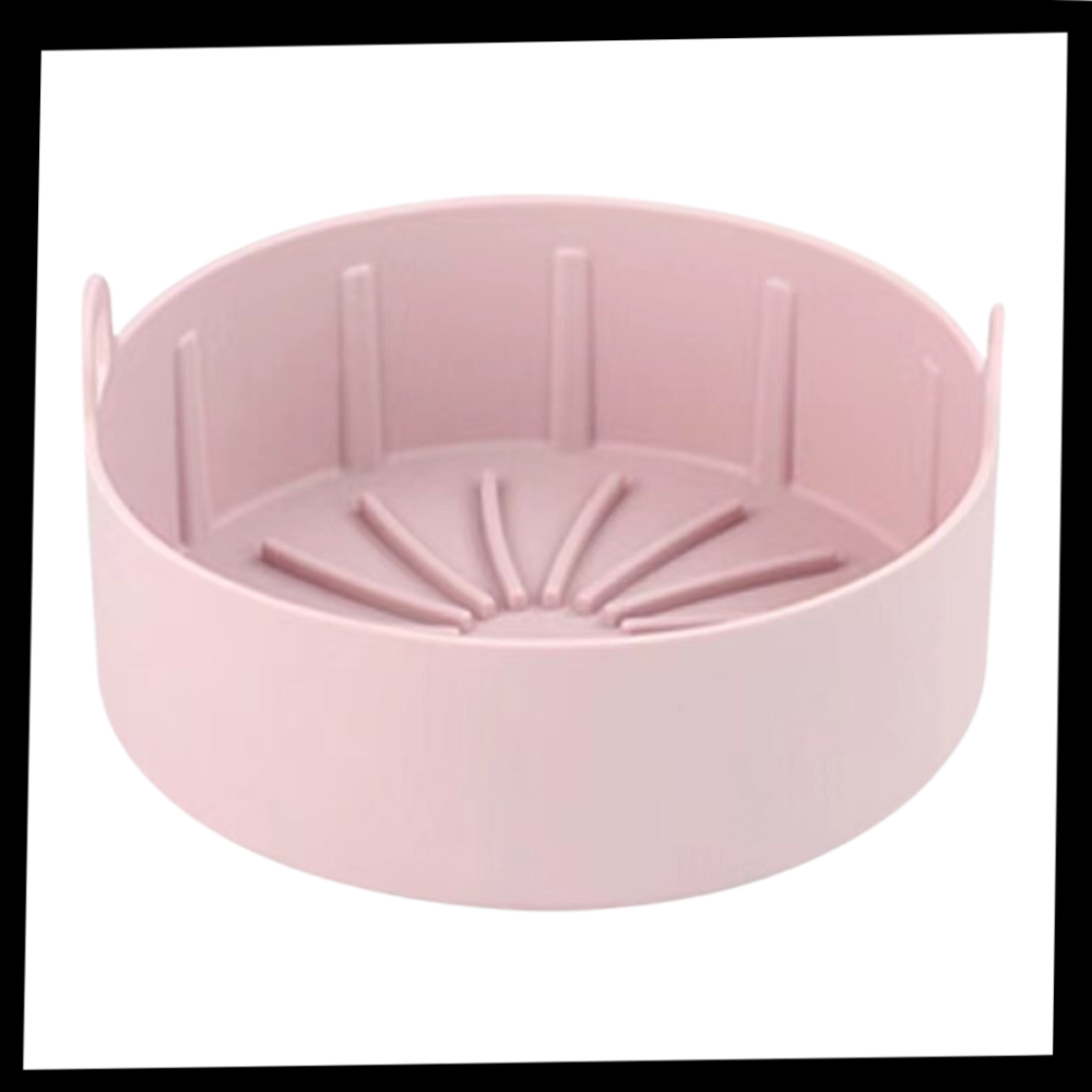 Peça de silicone reutilizável para fritadeira a ar, material de cozinha e confeitaria, com embalagem em imagem.
