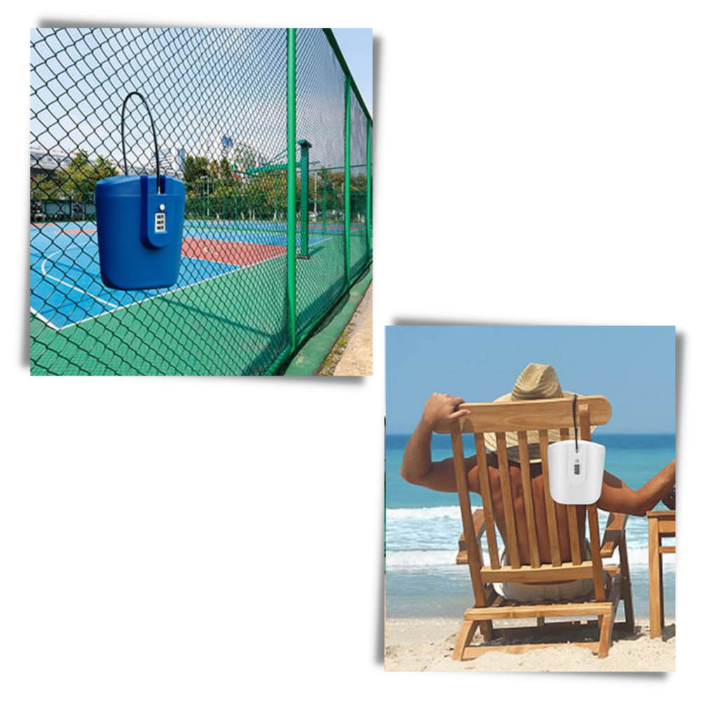Coffre-fort portátil Safego com alça, ideal para uso ao ar livre, feito de material resistente para proteção de objetos de valor.