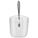 Cofre-fort portátil Safego com alça, corpo branco resistente para armazenamento seguro de objetos pessoais.