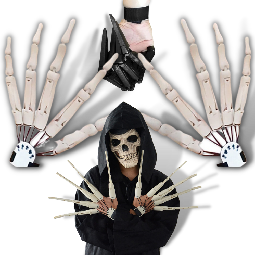 Luvas de esqueleto da Universal, acessório de fantasia para mãos com detalhes de ossos em estilo assustador.