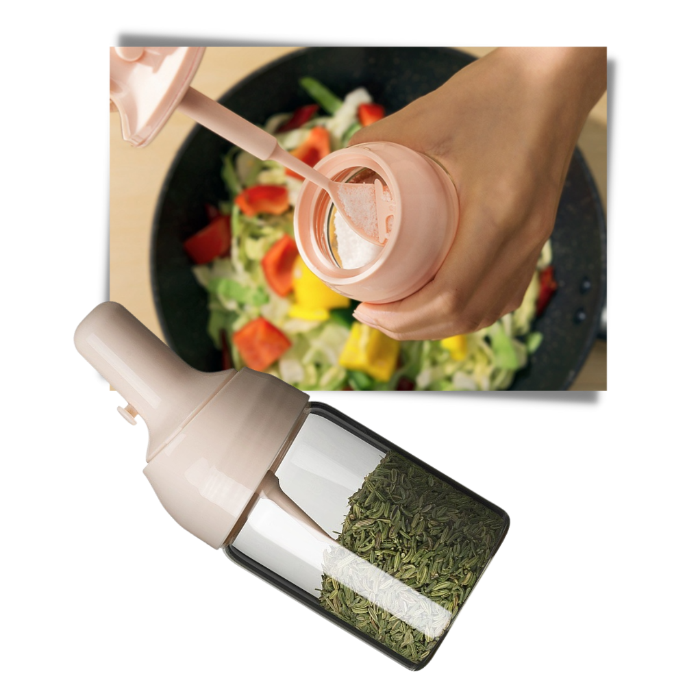 Bocal de temperos Aimiya resistente à umidade com colher retrátil integrado para utensílios de cozinha.