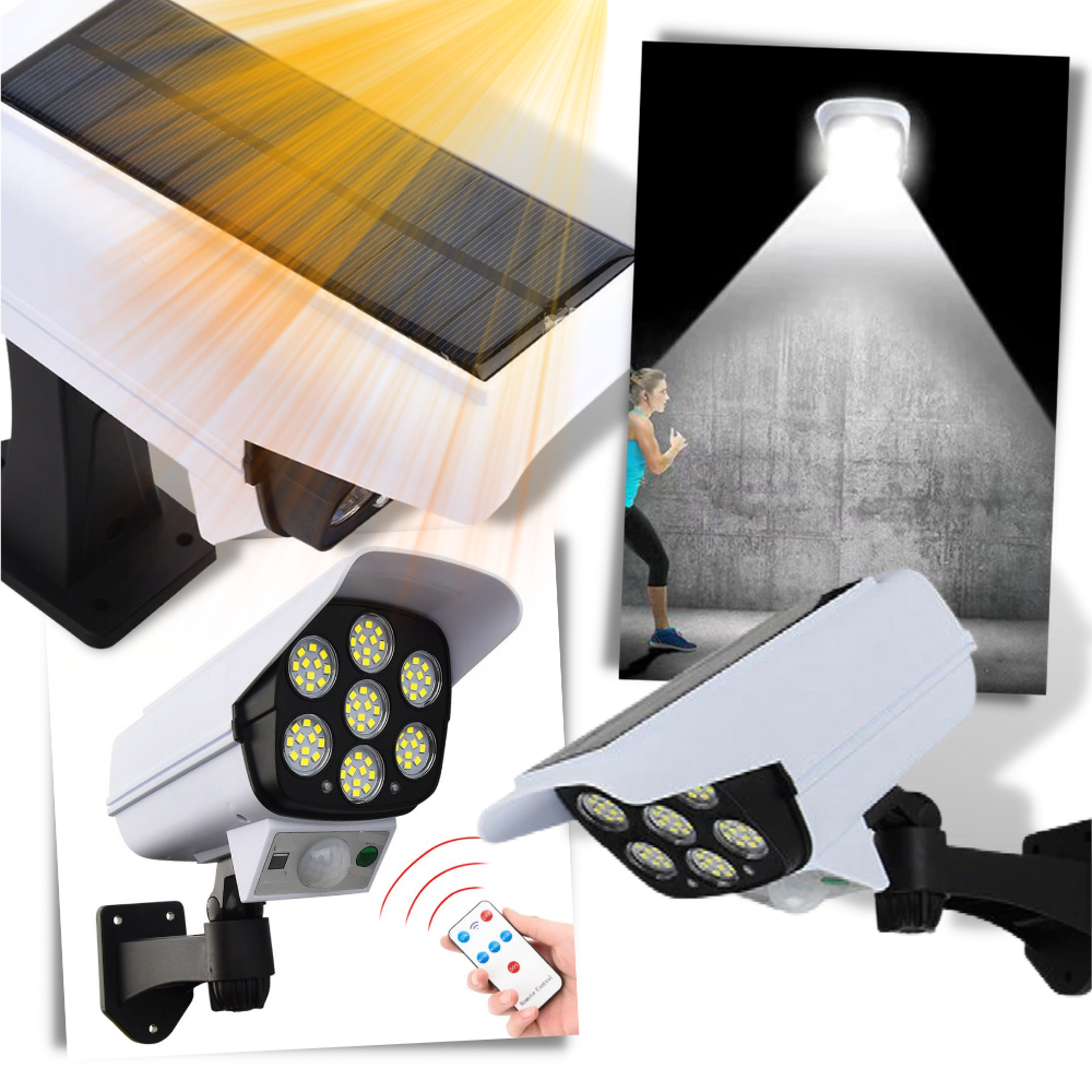 Lâmpada LED solar com sensor de movimento da marca Popfeel, iluminação de segurança ao ar livre.