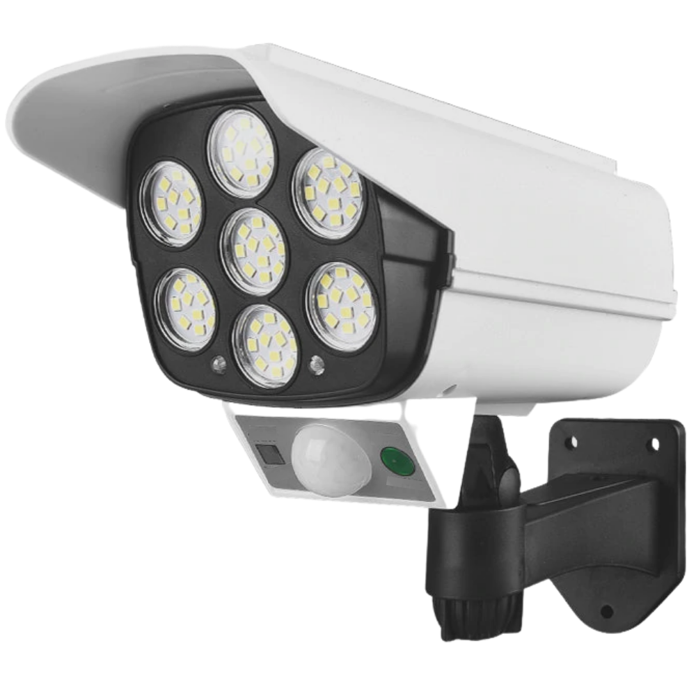 Lâmpada de segurança LED solar com sensor de movimento da marca Popfeel, iluminando área externa com luz branca brilhante