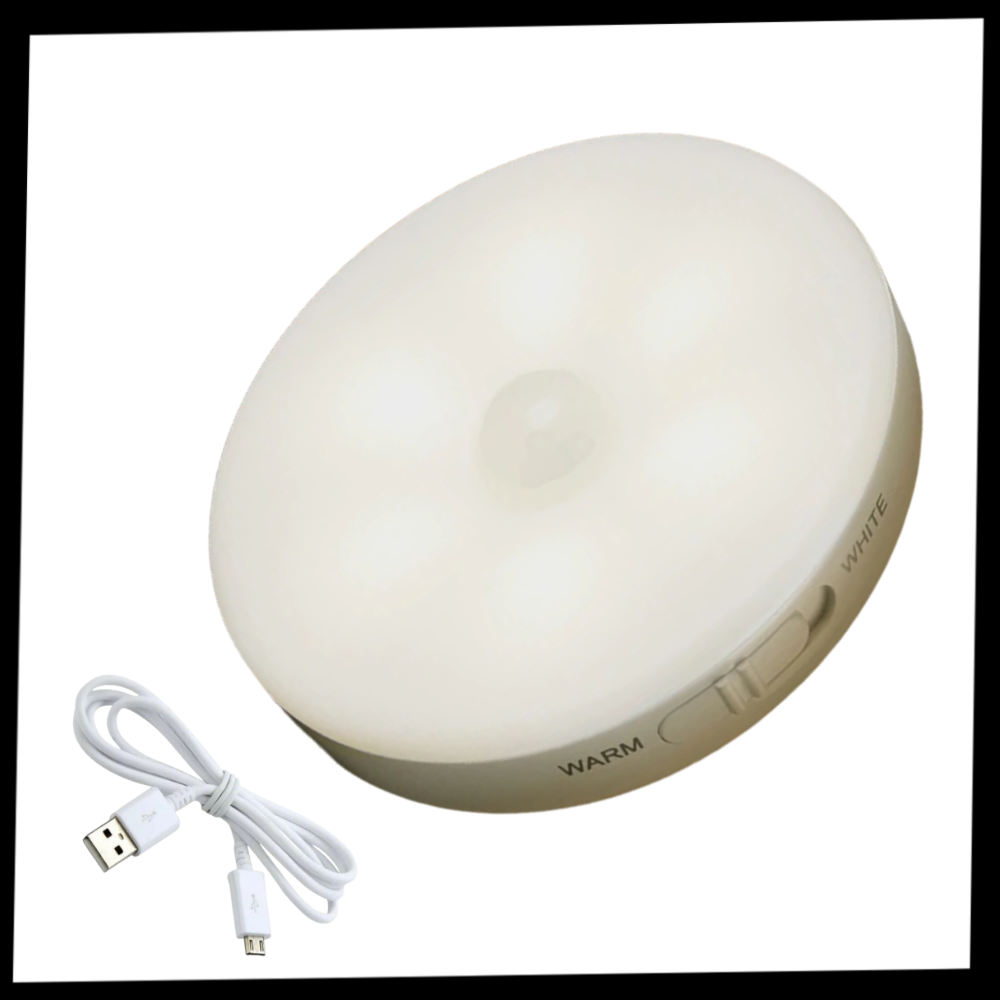 Sensor de movimento LED Tsv com detector de presença, iluminação automática e design compacto.