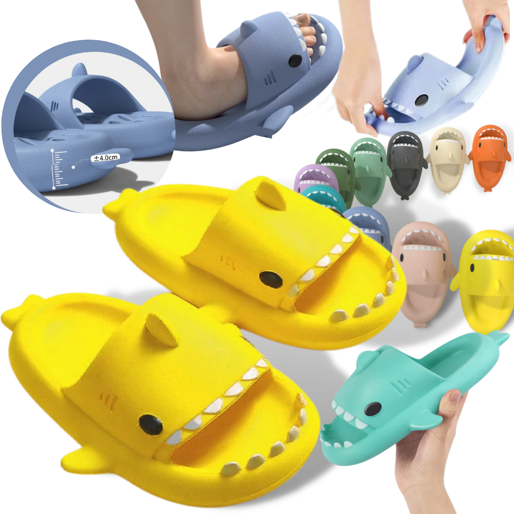 Chinelos de praia em formato de tubarão da marca Jianda, com design divertido de requin, ideal para verão e ocasiões informais.