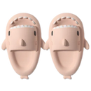 Chinelos de praia Jianda em formato de tubarão rosa, com detalhes de escamas e boca aberta, confortáveis e divertidos para o verão.