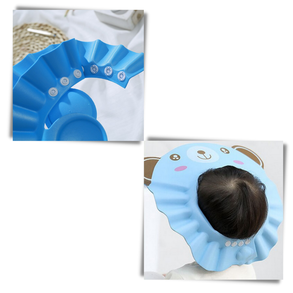 Touca de banho infantil Xiaocheng com protetor de orelhas, feita de material resistente à água, ideal para proteger os ouvidos durante o banho.