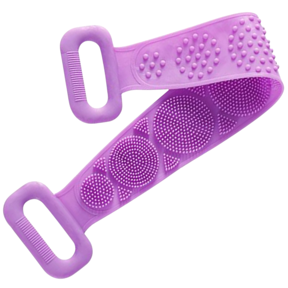 Escova de silicone extensível para corpo Yszodd, ferramenta de limpeza doméstica roxa com cerdas macias e flexíveis.