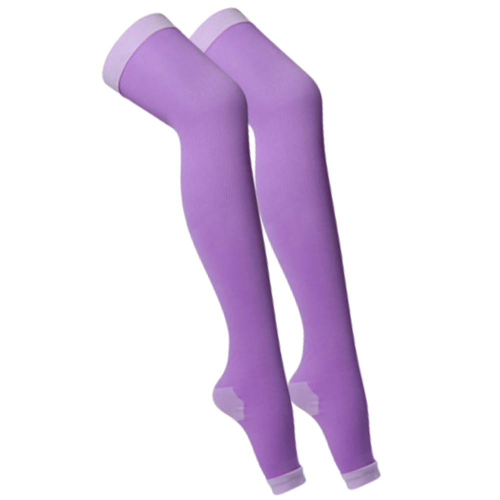 Meia-calça de compressão amincante roxa da Dcdeal, ideal para modelar as pernas e melhorar a circulação.
