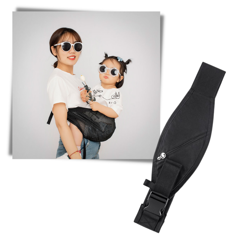 Echarpe para bebê da marca Maya Wrap, usada para carregar confortavelmente o bebê em balancés e suportes.