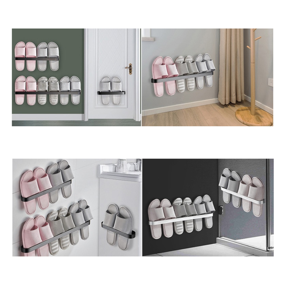 Suporte de parede em alumínio para chinelos da marca Taluosi, ideal para organização e armazenamento de calçados.