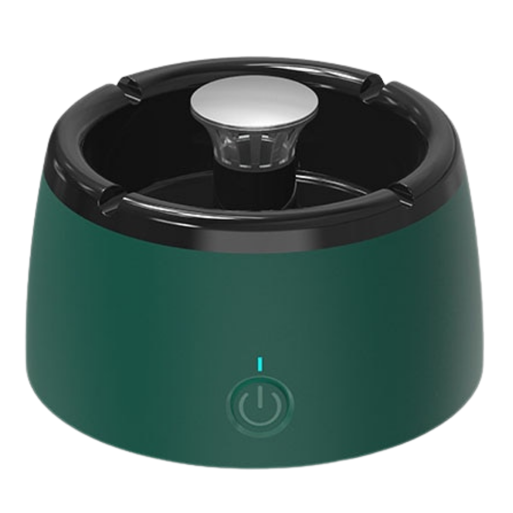 Cendrier de désenfumage intelligent Dupashio, design compact et vert, avec capteur intégré pour contrôle automatique.